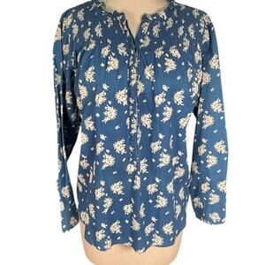 J.Crew Blue White Floral Pleated Button-Down Blouse Women’s Size 4 100% Cotton